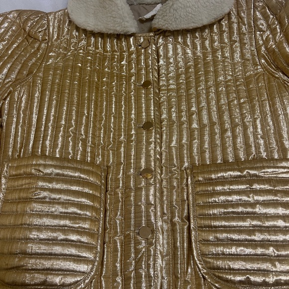 Gold Quilted Puffer Jacket with Faux Shearling Collar - Picture 7 of 8